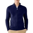 thumbnail image 1 of LpwkSSA Men's Thermal Jacket Fashion Casual Zipper Solid Color Stand Collar Long Sleeve Hoodless Casual Outwear Knitted Cardigan Coat Blue XXXL, 1 of 3