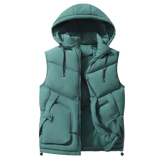LpwkSSA Men's Thermal Puffer Vest Top Thick Stand Up Collar Hooded Vest Plus Size Sleeveless Camisole Cotton Jacket Green L