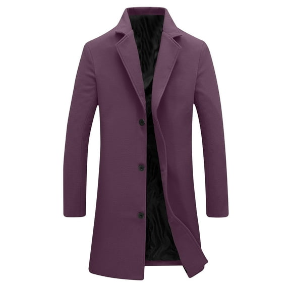 LpwkSSA Men's Thermal Trench Coats Fashion Long Sleeve Leisure Outerwear Solid Color Turndown Collar Windproof Coat Casual Outwear Purple M