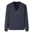 thumbnail image 1 of LpwkSSA Men's Thermal V Neck Sweaters Long Sleeve Fleece Lined Sweatshirts Casual Pullover Stretchy Slim Basic Solid Color Thermal Warm Loungewear Sweater Shirts Blue XXXL, 1 of 4