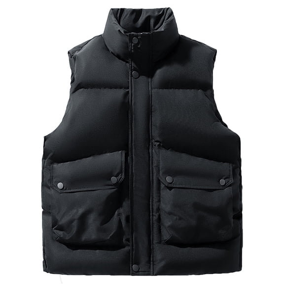 LpwkSSA Men's Thermal Vest Casual and Fashionable Warm Button Vest Winter Outdoor Casual Thick Sleeveless Cotton Jacket with Pocket Black M