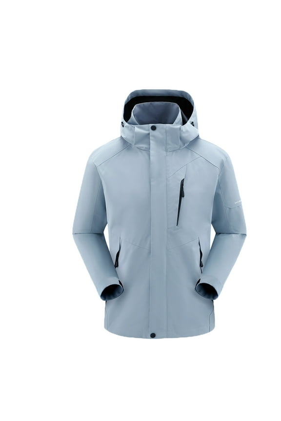 Men's Three-in-one Splice Solid Color Outdoors Mountaineering Wearproof Warm Zipper Multi-pocket Down Feather Lnner Lap Coat Long Sleeve Jacket Blue S