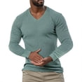 thumbnail image 1 of LpwkSSA Men's V-neck Knitted Sweater Casual Long Sleeved Top Stretchy Slim Fit High Elasticity Warm Comfortable Sportswear Ideal for Fitness Exercise Outdoor Activities Green XL, 1 of 2