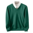 thumbnail image 1 of LpwkSSA Men's V-neck Solid Color Slim Sweater Casual Long Sleeve Fashion Knitted Pullover for Outdoor Daily Wear Comfortable Stylish Winter Apparel Green XXL, 1 of 5