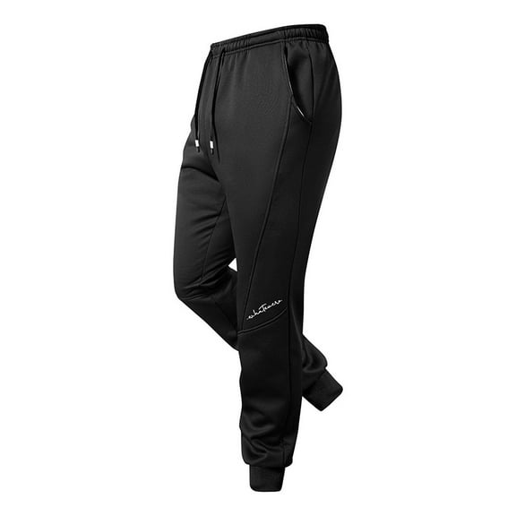 LpwkSSA Men's Warm Lamb Wool Pants Elastic Waist Adjustable Drawstring Three Pockets Thick Wool Lining Durable Sports Trousers Casual Wear Cold Weather Gear Black M