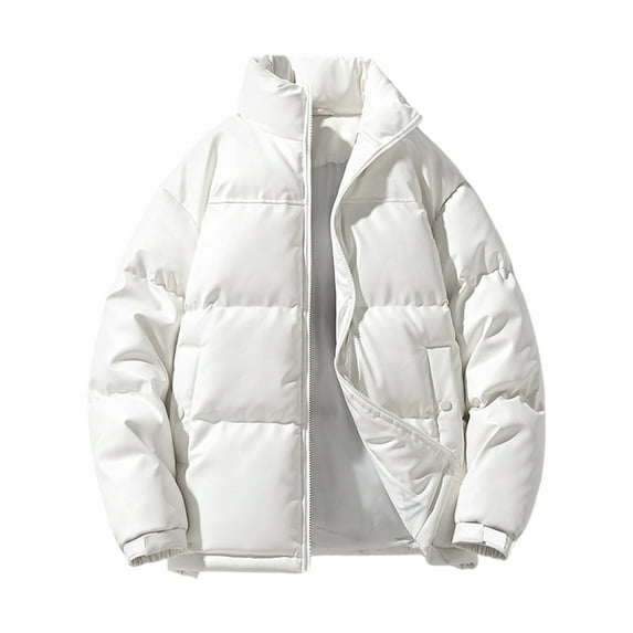 LpwkSSA Men’s Warm Winter Down Puffer Jacket with Zipper Pockets Elastic Cuffs Full Zip Up Long Sleeve Solid Running Warm Winter Coat Outwear Outdoor Menswear White XXXL
