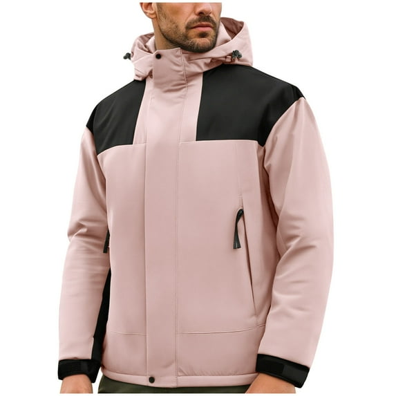 LpwkSSA Men's Waterproof Ski Hard Shell Jacket Warm Winter Snow Coat Casual Fashion Mountain Windbreaker Hooded Raincoat Pink XXL