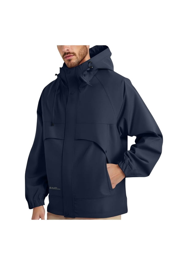 Men's Waterproof Ski Hard Shell Jacket Warm Winter Snow Coat Solid Color Mountain Windbreaker Hooded Raincoat Blue M