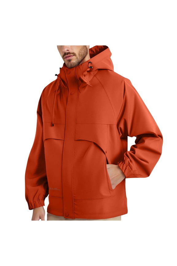 Men's Waterproof Ski Hard Shell Jacket Warm Winter Snow Coat Solid Color Mountain Windbreaker Hooded Raincoat Orange S