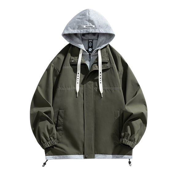 LpwkSSA Men's Waterproof Ski Jacket Solid Color Fake Two Pieces Warm Winter Snow Coat Mountain Windbreaker Hooded Cardigan Coat Green M
