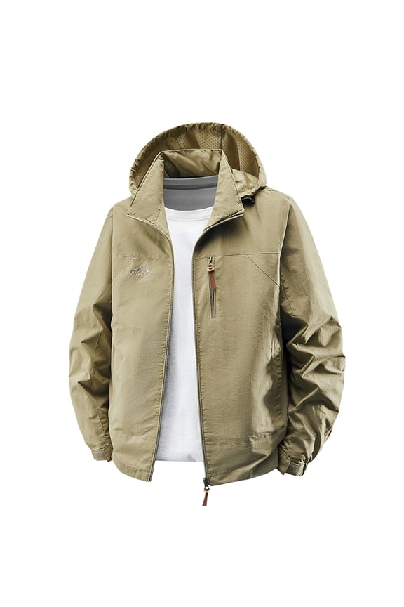 Men's Waterproof Work Jacket Solid Color Long Sleeved Hooded Workwear Detachable Hood Jacket with Pocket Oversized Outdoor Coat Yellow M