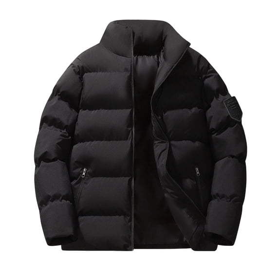 LpwkSSA Men's Winter Bread Clothes Coat Long Sleeve Jacket Solid Color Zipper Stand-up Collar Comfy Thicken Warm Jacket Coats with Pocket Black XXXXL