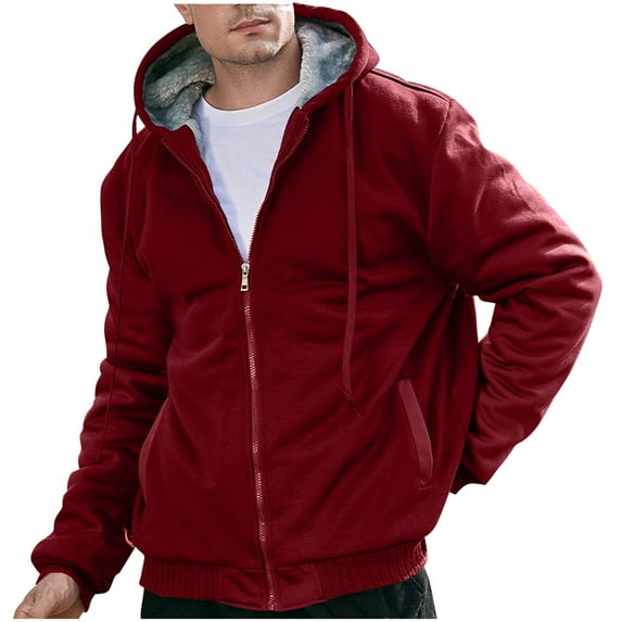 LpwkSSA Men's Winter Casual Solid Color Hooded Coats Long Sleeve Light Weight Zipper Pocket Jacket Comfort Outwear Red XL