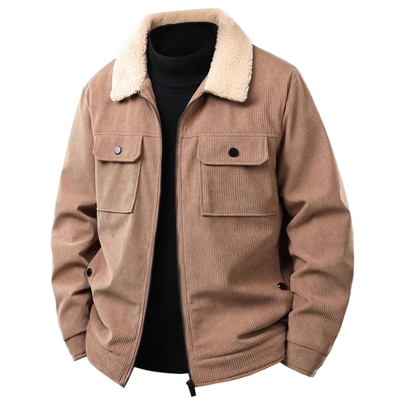 LpwkSSA Men's Winter Coats Mens Fleece Jacket Solid Color Long Sleeved Lapel Zipper Cardigan With Thick Corduroy And Lamb Wool Jacket With Pockets Yellow L