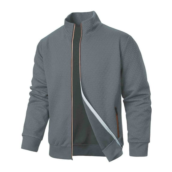 LpwkSSA Men's Winter Coats Solid Color Fashion Long Sleeve Cardigan Full Zip up Stand Collar Knitted Jackets with Pockets Fall Casual Coats Gray S