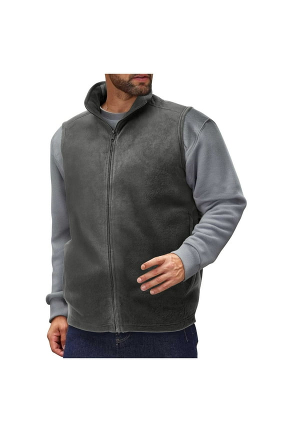 Men's Winter Fleece Double Sided Velvet Sweater Casual Fashion Hooded Cardigan Stand Collar Thermal Vest Gray S