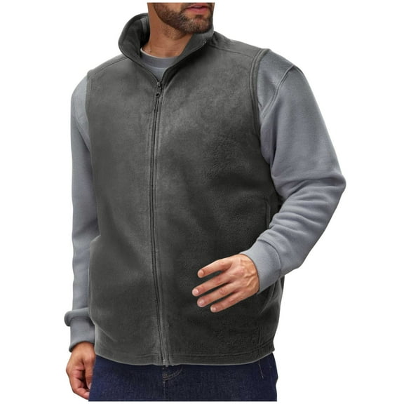 LpwkSSA Men's Winter Fleece Double Sided Velvet Sweater Casual Fashion Hooded Cardigan Stand Collar Thermal Vest Gray XL