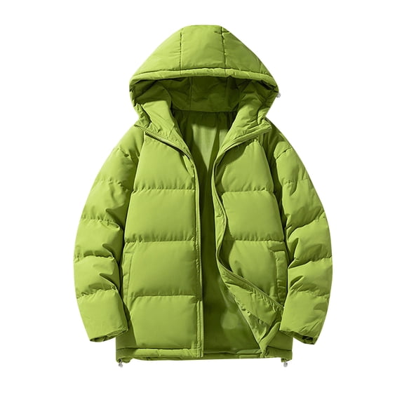 LpwkSSA Men's Winter Hooded Cotton Padded Coats Zipper Down Jacket Cardigan Pocket Windproof Long Sleeve Padded Jacket Coat Green XXL