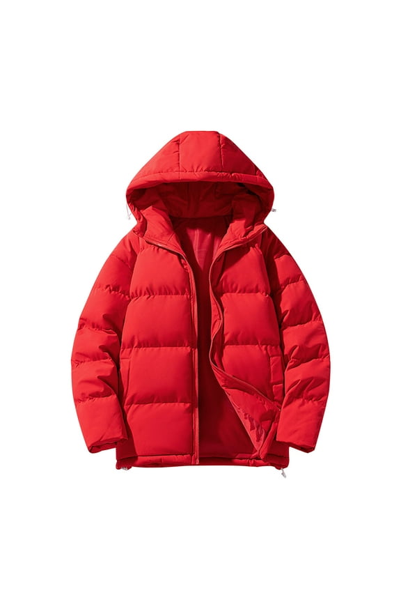 Men's Winter Hooded Cotton Padded Coats Zipper Down Jacket Cardigan Pocket Windproof Long Sleeve Padded Jacket Coat Red XXXL