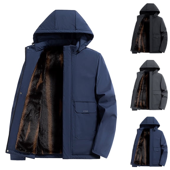 LpwkSSA Men's Winter Hooded Cotton Padded Coats Zipper Warm Down Jacket Cardigan Pocket Windproof Long Sleeve Padded Coat Black L