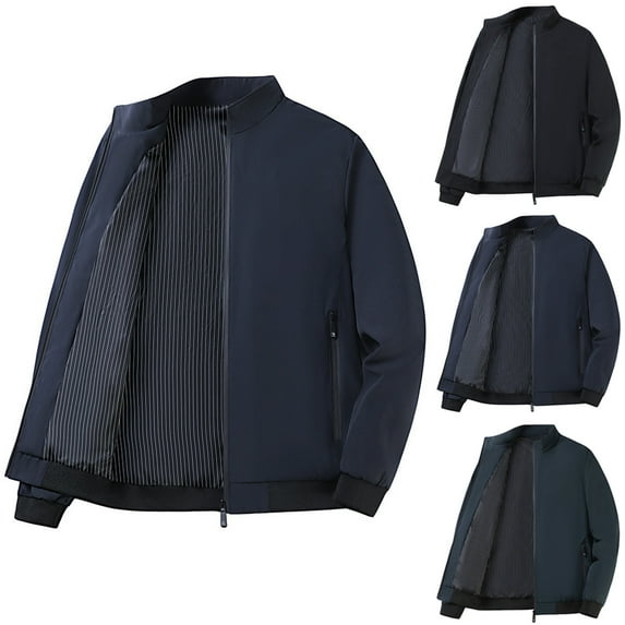 LpwkSSA Men's Winter Hoodless Cotton Padded Coats Zipper Warm Down Jacket Cardigan Pocket Windproof Long Sleeve Padded Coat Black L