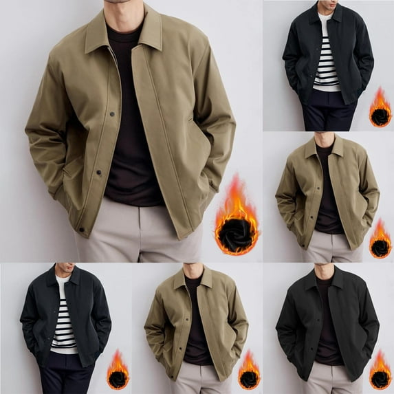 LpwkSSA Men's Winter Jacket Casual Fashion Solid Color Zipper Buckle Pocket Lapel Long Sleeved Thicken Hooded Casual Outdoor Coat Black L