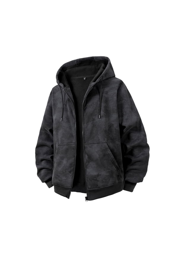 Men's Winter Jacket Long Sleeve Pocket Cardigan Zipper Sweater Coat Solid Color Hooded Jacket Comfortable Coats Black M