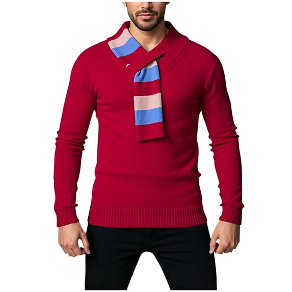 LpwkSSA Men's Winter Long Sleeve V-Neck Elastic Knit Sweater Thickened Warmth Casual Business Stylish Shirts Versatile Trendy Menswear Design Red XXXL