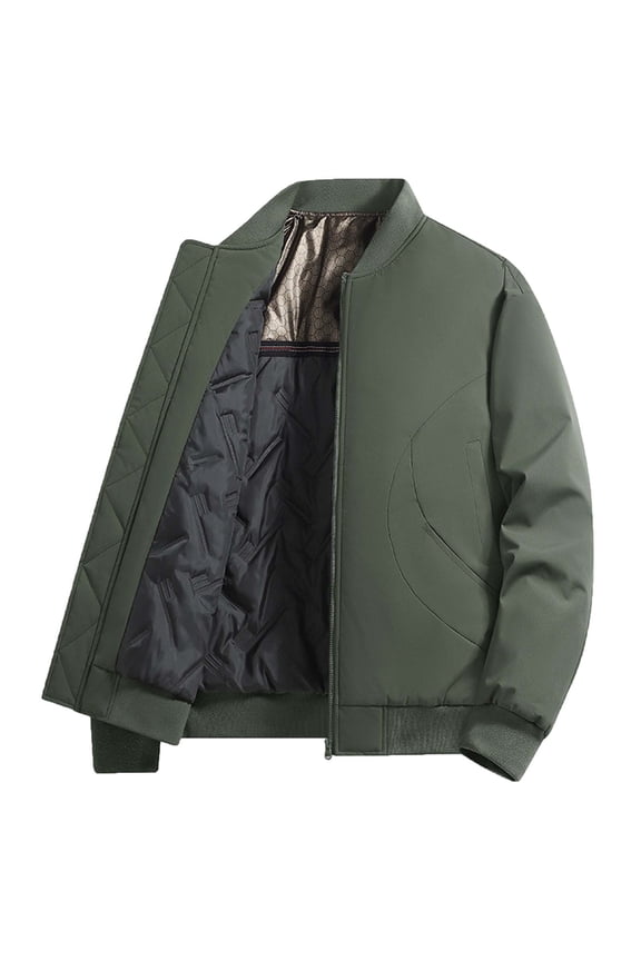 Men's Winter Long Sleeved Jacket Casual Fashion Stand Up Collar Full Zipper Pocket Solid Color Coat Baseball Sports Jackets Green S