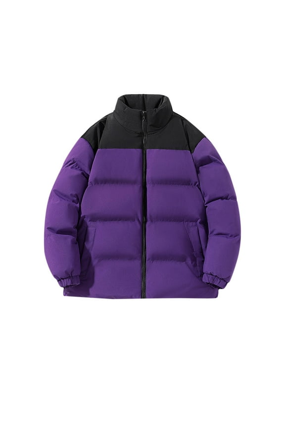 Men's Winter Padded Coat Fleece Lined Heavyweight Windbreaker Winter Jacket Stand Collar Argyle Design for Maximum Warmth Purple XXXXXL