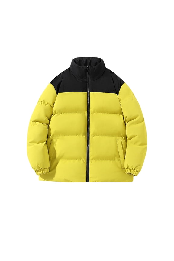 Men's Winter Padded Coat Fleece Lined Heavyweight Windbreaker Winter Jacket Stand Collar Argyle Design for Maximum Warmth Yellow XL