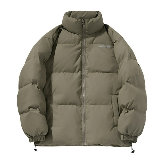 LpwkSSA Men's Winter Padded Coats Fashion Solid Color Water Proofing Thick Outwear with Pockets Zipper Outdoor Long Sleeved Jacket Green XXL