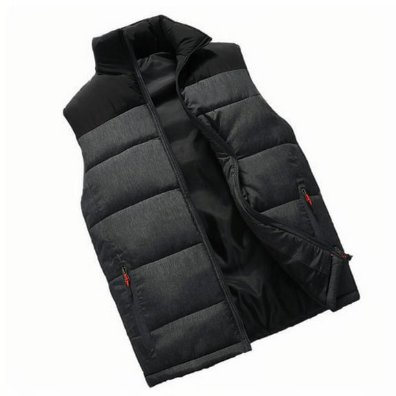 LpwkSSA Men's Winter Padded Coats Vest Solid Color Basic Stand Collar Tank Top Sleeveless Cotton Clothing Gray L