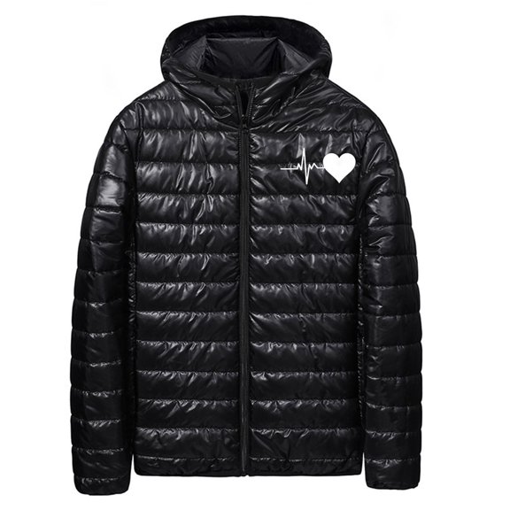 LpwkSSA Men's Winter Padded Down Hooded Coat Long Sleeve Zip Up Coat with Pockets Warm Thermal Insulated Outdoor Parka Casual Street Style Cold Weather Wear Black XXS