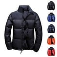 thumbnail image 1 of LpwkSSA Men's Winter Padded Jacket Lightweight Puffer Jacket Stand Collar Insulated Repellent Windproof Quilted Coat for Hiking Travel Running with Pockets Orange L, 1 of 5