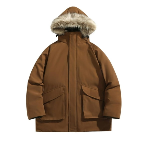 LpwkSSA Men's Winter Parkas Coat Warm Solid Color Stand Up Collar Coat Lightweight Winter Warm Cotton Long Sleeve Jacket Brown XXXL