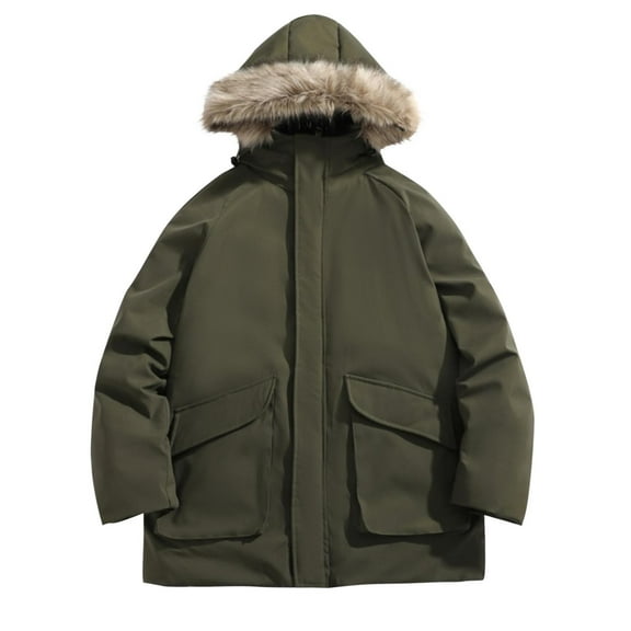 LpwkSSA Men's Winter Parkas Coat Warm Solid Color Stand Up Collar Coat Lightweight Winter Warm Cotton Long Sleeve Jacket Green XL