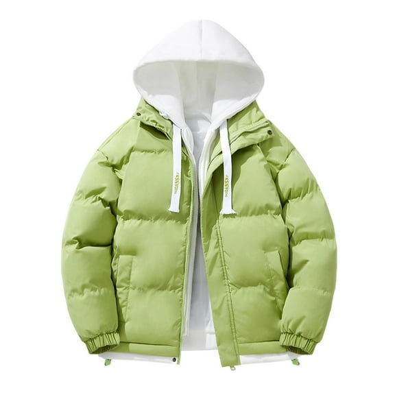 LpwkSSA Men's Winter Puffer Jacket Warm Casual Fashion Faddish Puffer Coat Solid Long Sleeves Zipper Hooded Outwear Outdoor Sports Coat Jacket Green XXXL