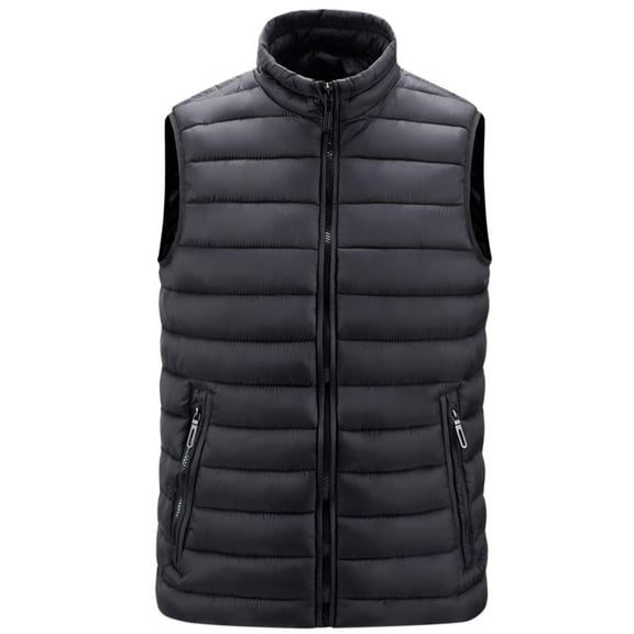 LpwkSSA Men's Winter Quilted Padded Vests Windproof Solid Color Basic Stand Collar Top Casual Fashion Sleeveless Puffer Jacket Cotton Clothing Black XXXXL