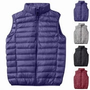 LPWKSSA Men's Winter Quilted Padded Vests Windproof Solid Color Basic Stand Collar Top Casual Fashion Sleeveless Puffer Jacket Cotton Clothing Black XXL