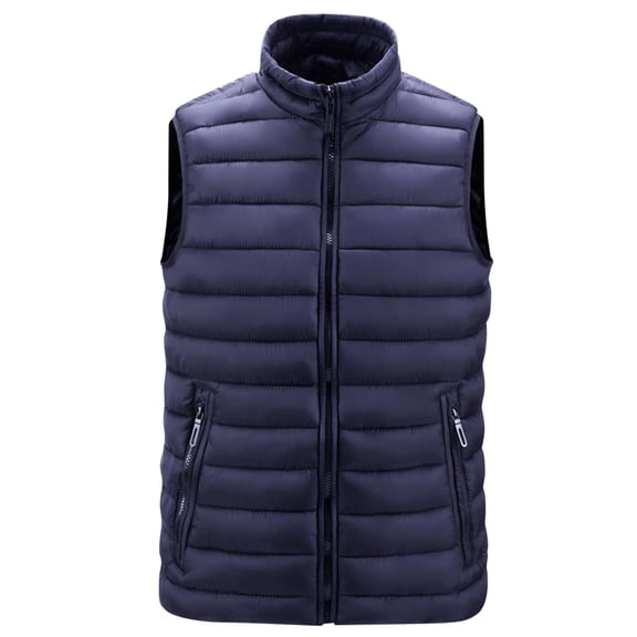 LpwkSSA Men's Winter Quilted Padded Vests Windproof Solid Color Basic Stand Collar Top Casual Fashion Sleeveless Puffer Jacket Cotton Clothing Blue XL