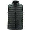 thumbnail image 1 of LpwkSSA Men's Winter Quilted Padded Vests Windproof Solid Color Basic Stand Collar Top Casual Fashion Sleeveless Puffer Jacket Cotton Clothing Green M, 1 of 9
