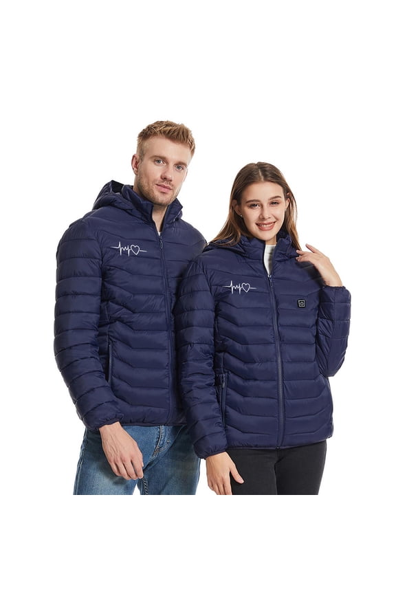 Men's Winter Thermal Heated Puffer Coat with Intelligent Constant Temperature USB Charging Windproof 8 Heated Down Jacket with Removable Hood Blue M