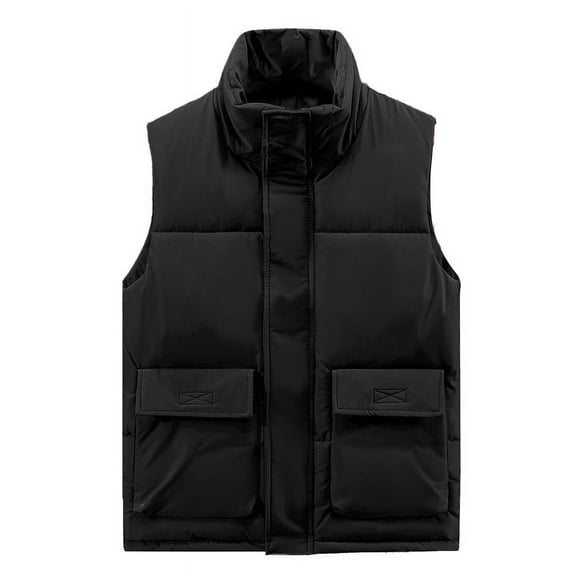 LpwkSSA Men's Winter Thermal Puffer Vest Thick Cotton Outdoor Windproof Vest Color Blocked Sleeveless Cotton Casual Coat for Daily Wear Black XXL