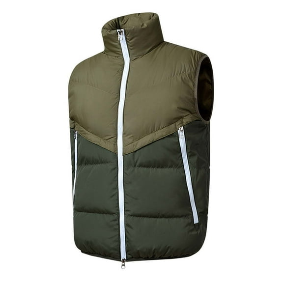 LpwkSSA Men's Winter Thermal Vest Thick Cotton Outdoor Windproof Vest Color Blocked Sleeveless Cotton Jacket Green M