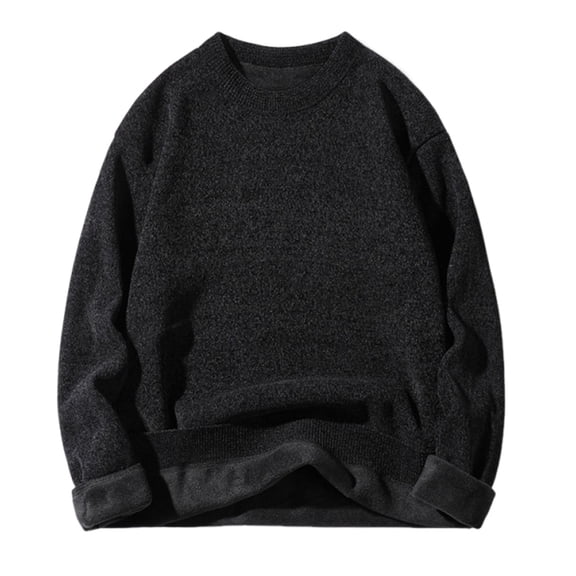 LpwkSSA Men's Winter Thick Sweater Solid Color Casual Round Neck Fleece lined Sweaters Long Sleeved Warm Comfy Sweater Black XL