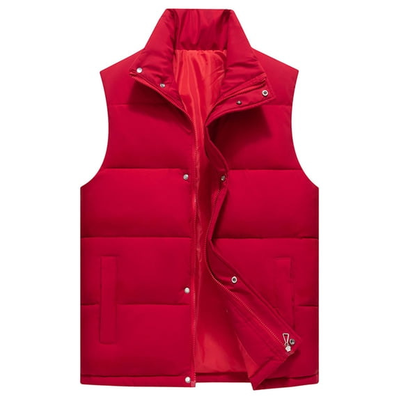 LpwkSSA Men's Winter WarmCotton Jacket Solid Color Puffer Vest Casual Stand Collar Quilted Waistcoat Practical Outdoor Padded Ski Vest Red XXXXXL