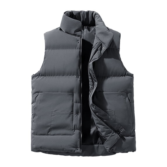 LpwkSSA Men's Winter Windproof Padded Vest Thermal Top Thick Cotton Outdoor Color Blocked Sleeveless Cotton Jacket Gray XXXL