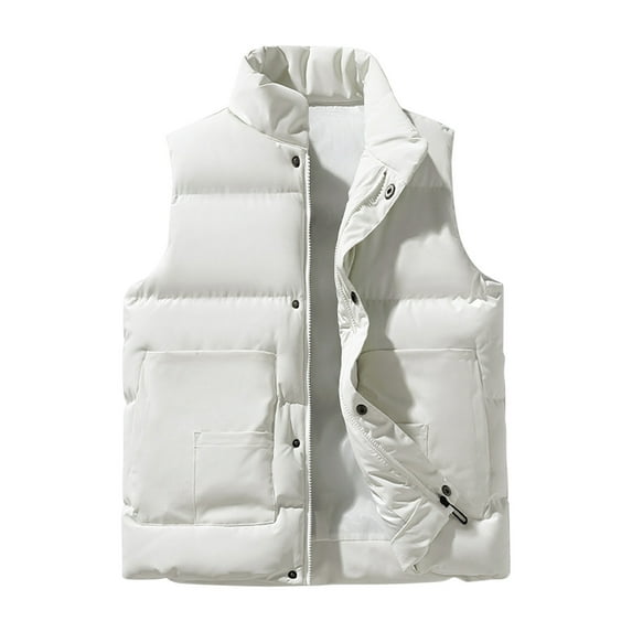 LpwkSSA Men's Winter Windproof Padded Vest Thermal Top Thick Cotton Outdoor Color Blocked Sleeveless Cotton Jacket White XL