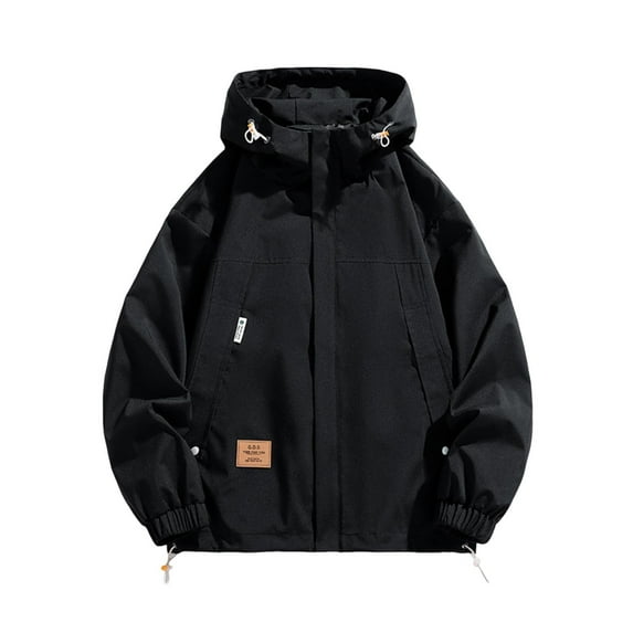 LpwkSSA Men's Winter Work Coats Solid Color Hooded Long Sleeve Hip Hop Hooded Full Zipper Coat With Pockets Leisure Breathable Daily Wear Black S